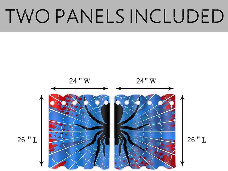 OSUNBD Small Size Spider Pattern Curtains 24x26 Inch 2 Panels - Red & Blue Blackout Thermal Polyester Drapes for Teen Room - Light Blocking Room Darkening Treatment - Youth Bedroom Decor - Image 2